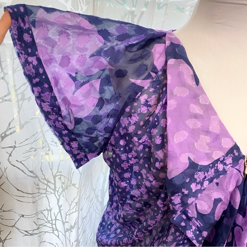 3.1 PHILLIP LIM BLUE PURPLE FLORAL PRINT v-neck ZIP UP SILK BLOUSE TOP - Picture 5 of 9